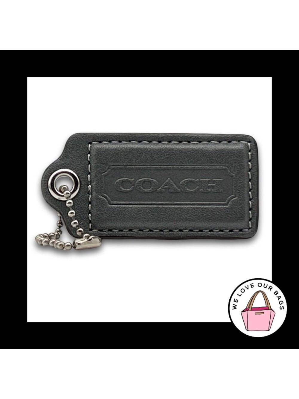 COACH HANG TAG 2.5" Bag Charm Keychain Fob Dark Gray Grey Leather Nickel Large